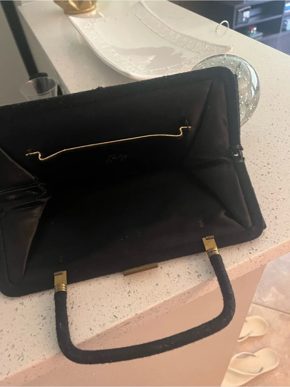Vintage Black Velvet Top-Handle Evening Bag